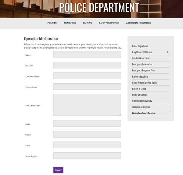 Screenshot of the MGA Police's Operation Identification webpage. 